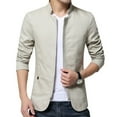 thumbnail image 2 of Lefu Hommes Casual Blazer Col Veste Tops Slim Fit Affaires Formelle Zip Costume, 2 of 9