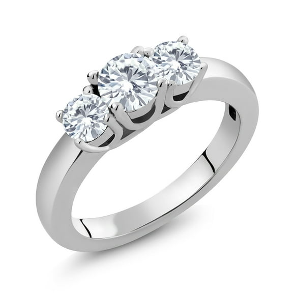 Gem Stone King 925 Sterling Silver Moissanite 3-Stone Wedding Jewelry Bridal Engagement Ring for Women (1.00 Cttw, Round Cut, Size 7)