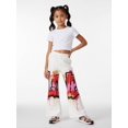 thumbnail image 5 of 7-8Y Girls Colored Flared Pants Digital Print Trousers Slim-Fit Wide Leg Flare for Spring Summer Autumn, 5 of 6