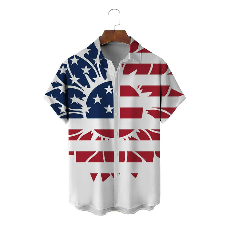 SZXZYGS Mens Shirts Casual Stylish Fall Tall Men's Summer Independence Day  Fashion Leisure Beach Beach Digital 3D Print Button Short Sleeve Tshirt