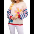 thumbnail image 3 of Suéteres con Estampado Floral para Mujer, Suéteres de Punto de Cuello Redondo y Larga con Retazos A Rayas Albaricoque M, 3 of 10