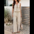 thumbnail image 4 of Conjunto de 2 Piezas para Mujer, Chaleco con Cuello en V y Cintura Anudada, Pantalones Casuales de Pierna , Color Albaricoque , Talla S, 4 of 9