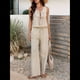 thumbnail image 4 of Conjunto de 2 Piezas para Mujer, Chaleco con Cuello en V y Cintura Anudada, Pantalones Casuales de Pierna , Color Albaricoque , XL, 4 of 9