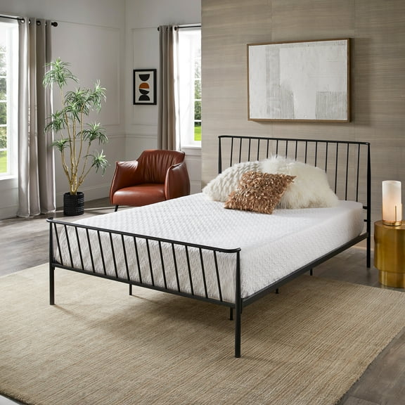 Weston Home Luling Queen Metal Slat Bed, Matte Black