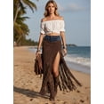 thumbnail image 5 of Women's Western Fringe Skirt, High Waist Side Slit Tassel Maxi, Boho Chic Slimming Stretchy Casual, Holiday Party Gown Women, 5 of 9