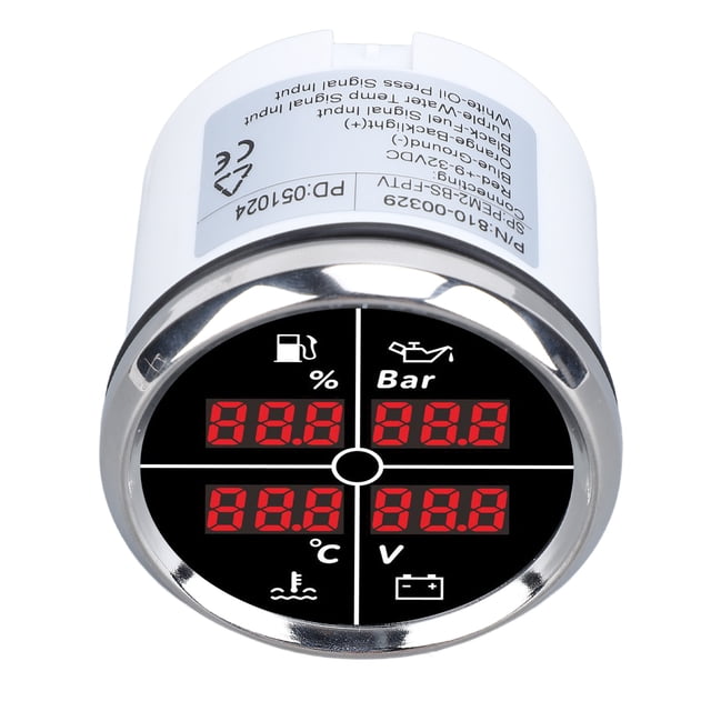 4 in 1 Multipurpose 52mm Digital Display Gauge for Fuel Level, Oil Pressure, Water Temperature, Voltmeter with Backlight for Boat RV