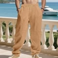 thumbnail image 2 of Men's Cotton Linen Pants Elastic Waist Drawstring Lightweight Trouser Casual Loose Fit Basic Beach Pant with Pockets, 2 of 9