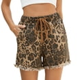 thumbnail image 2 of HOWPAY Jean Shorts for Women Leopard Print Hot Pants with Pockets Elastic Waist Drawstring Lightweight Comfy Summer Stretch Denim Shorts Brown M, 2 of 8