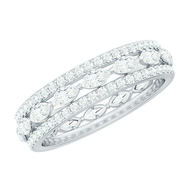 Rosec Jewels Lab Created Diamond Wedding Band for Women - 3 Row Diamond Band - EF-VS Quality, 925 Sterling Silver, US 4.00