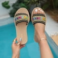 thumbnail image 2 of HNMKIU Platform Sandals Summer Flat Slide Style for Women Breathable Woven Fabric Casual Beach Slides with Sole for Indoor Outdoor Comfort Summer Shoes Multicolour,6, 2 of 9