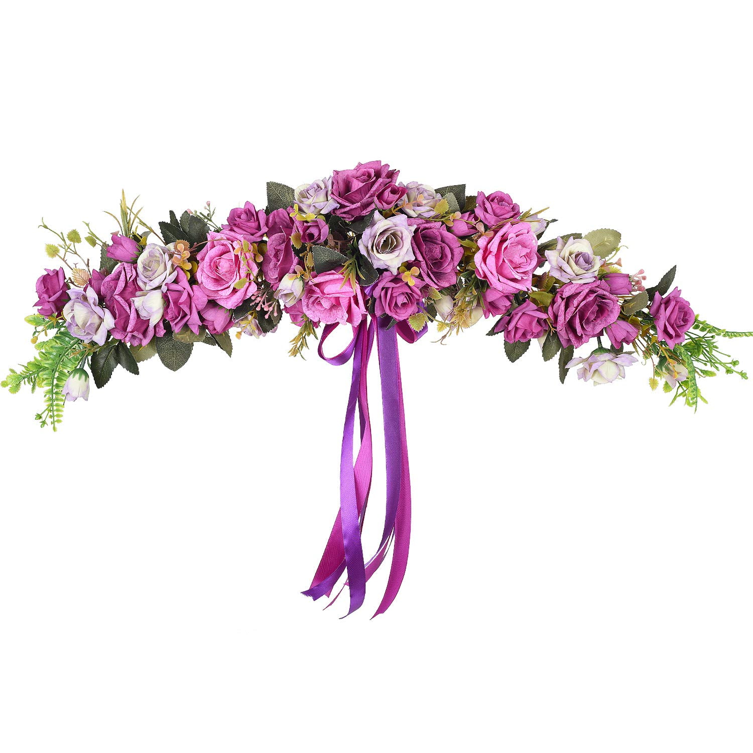 Artificial Peony Flower Swag,Artificial Rose Flower Swag,Swag with Silk Ribbon for Wedding Arch Front Door Wall Decor