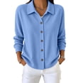 thumbnail image 3 of Women Casual Tops Women Winter Solid Color Long Sleeve Lapel Corduroy Button Front Top Sky Blue XXXXL, 3 of 6