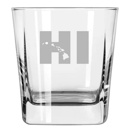 12 oz Square Base Rocks Whiskey Double Old Fashioned Glass HI Hawaiian Islands Hawaii