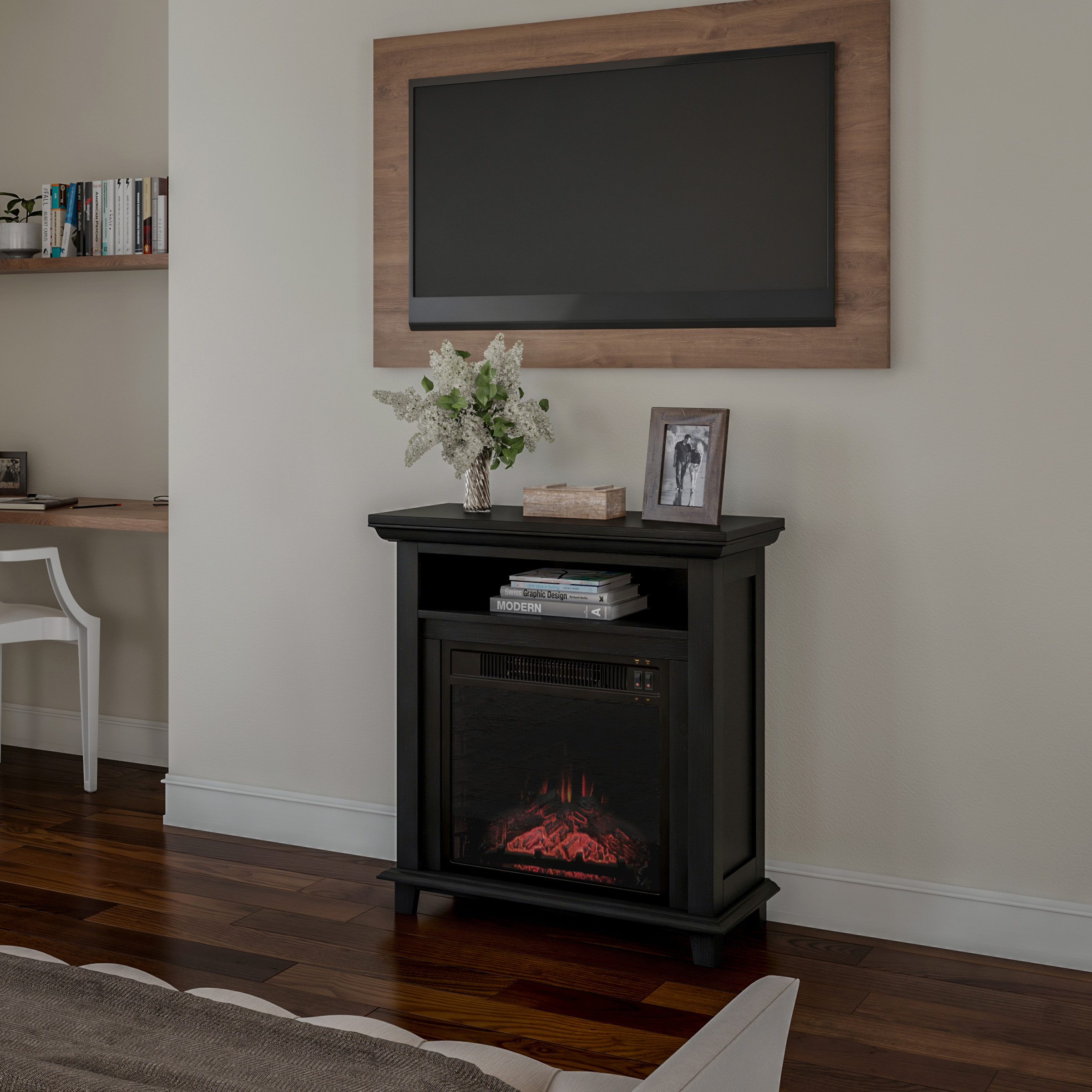 Northwest 29-inch Electric Fireplace TV Stand with Faux Logs and LED Flames Sansujyuku sansujyuku.com