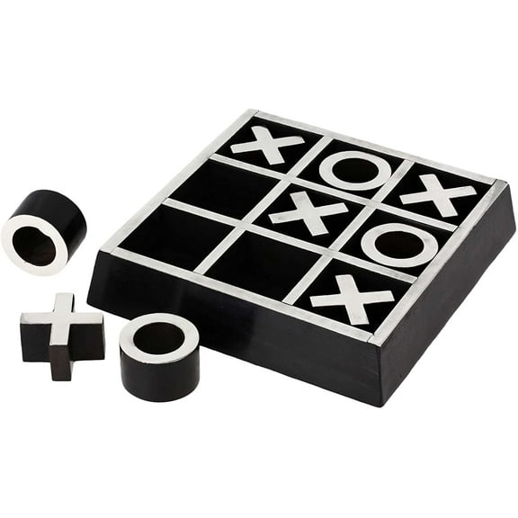Ajuny Handmade Wooden Black Finish Tic Tac Toe Puzzle Board Game 6.5x6.5"