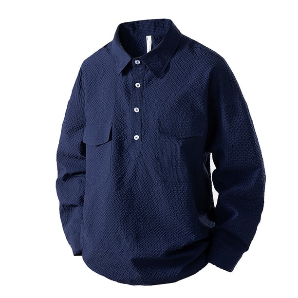 pstuiky Camisas de invierno de manga larga para hombre, Camisa informal de manga larga con solapa y botones de color sólido para hombre. Tops de hombre l