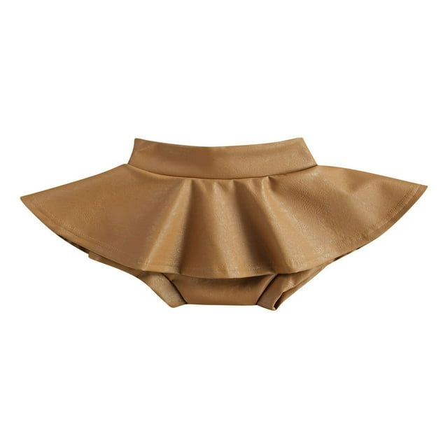 Infant Baby Girls Shorts Skirts Outfits 3 Colors Solid PU Leather Ruffles High Waist Mini Skirts Silver 2-3 Years