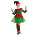 thumbnail image 2 of Aislor 3Pcs Girls Christmas Elf Outfit Long Sleeve Santa Helper Fancy Dress with Hat and Stockings Green 150, 2 of 7