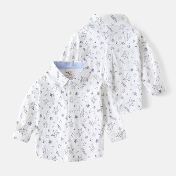 THDHVS Boys Long Sleeve Shirts,Boys Casual Shirts,Boys Fashion Print Long Sleeve Casual Shirt Top Shirts for Wedding Party Performence White 6-7 Years