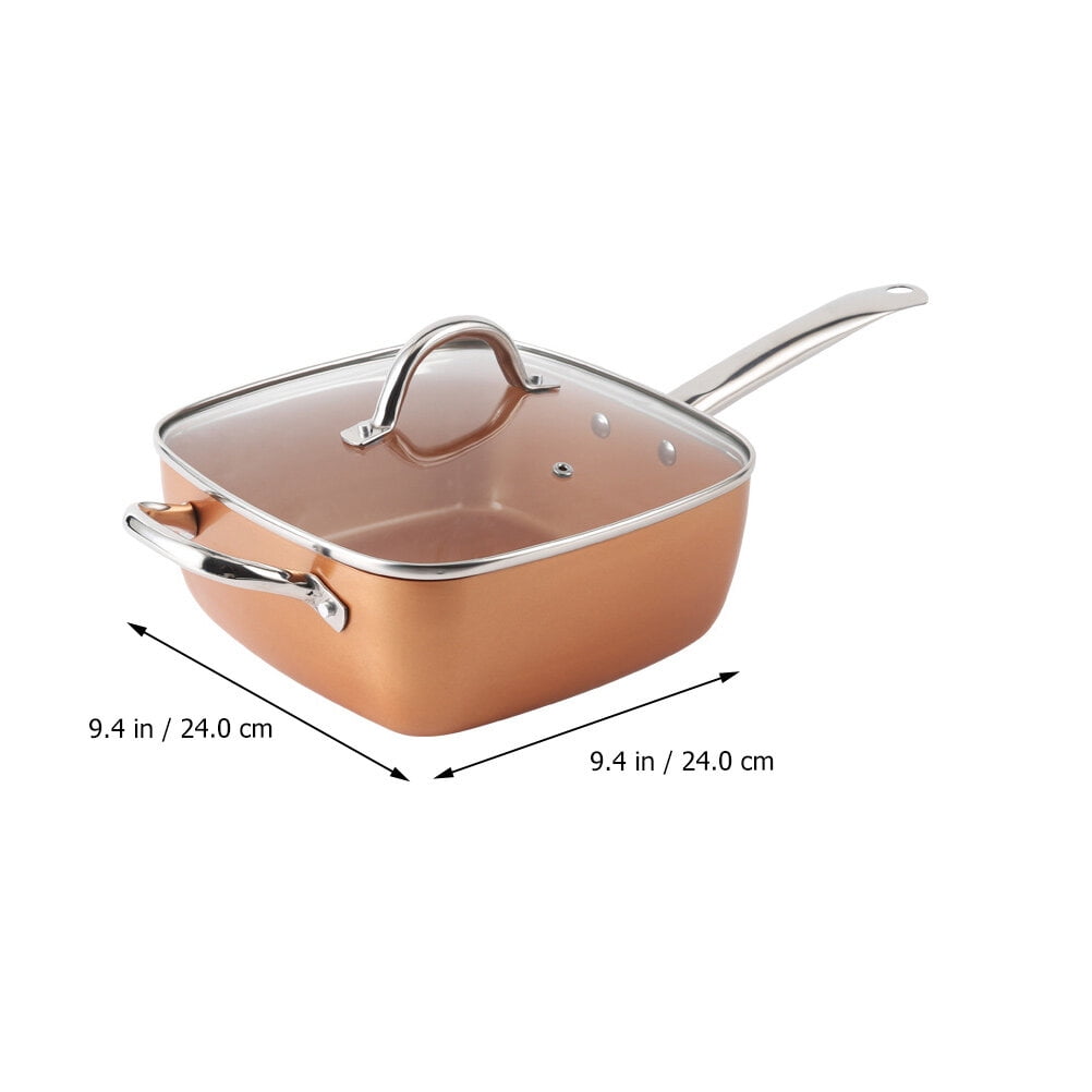 Ceramic Non-Stick Pan Copper Square Pan Induction Chef Glass Lid Fry Basket  Steam Rack 4 Piece Set 9.5 Inches Used In Induction - AliExpress