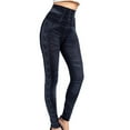 thumbnail image 1 of Minnieouse Leggings deportivos Pantalones femeninos Faux Denim Ropa para correr Entrenamiento Legging de cintura alta Traje de gimnasio Diseño Prendas para la parte inferior del cuerpo Negro METRO, 1 of 6