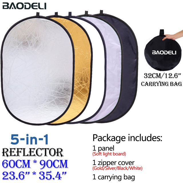 24quot; Reflector 5 en 1 de 60cm para fotografía, difusor de luz portátil plegable, Reflector redondo para foto, multicolor, negro plateado Tan Jianjun unisex