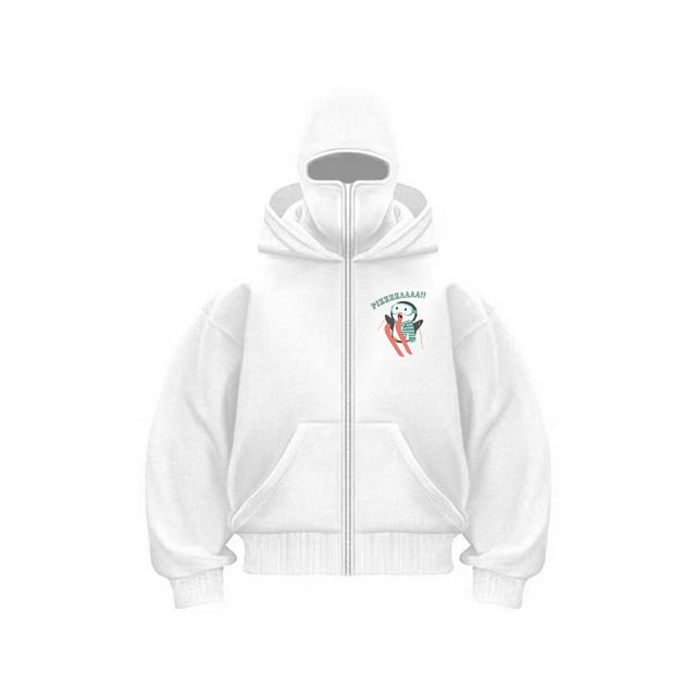 WZXFASHION Ski Print Hooded Double Hooded Top With Zipper And Pockets Same Style Ski Suit For Men And Women Spring Savings Clearance wool pullover sweater