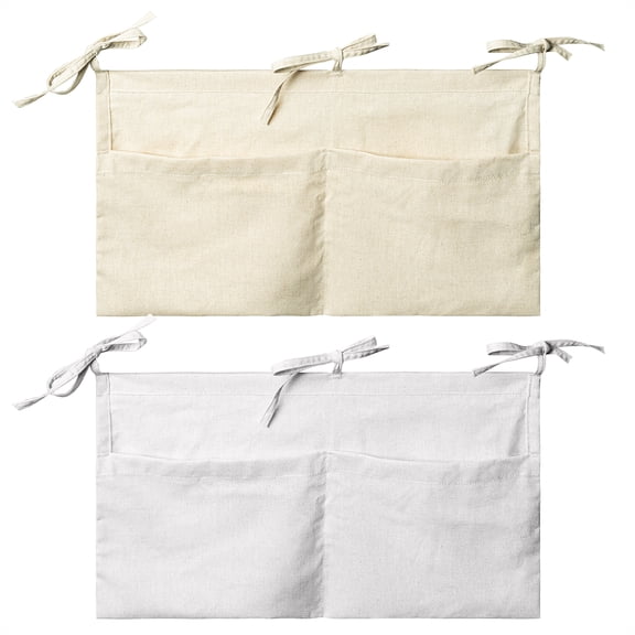 2ooya 2Pcs Baby Bedside Storage Hanging Bags Set Linen Storage Bags with Dual Pockets for Baby Supplies Storage, Beige & Grey