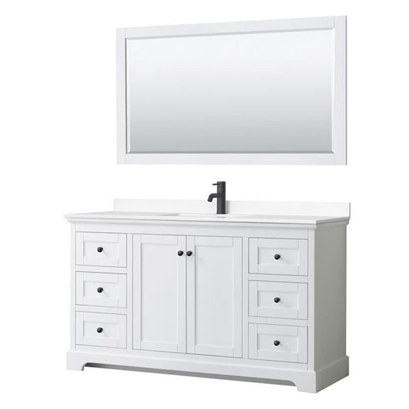 60 in. Avery Single Bathroom Vanity with White Cultured Marble Countertop, Undermount Square Sink, Matte Black Trim & 58 in. Mirror - White