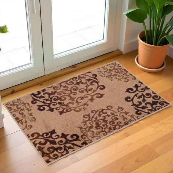 Superior Amber Floral Non-Slip Indoor Area Rug, 2' x 3', Camel