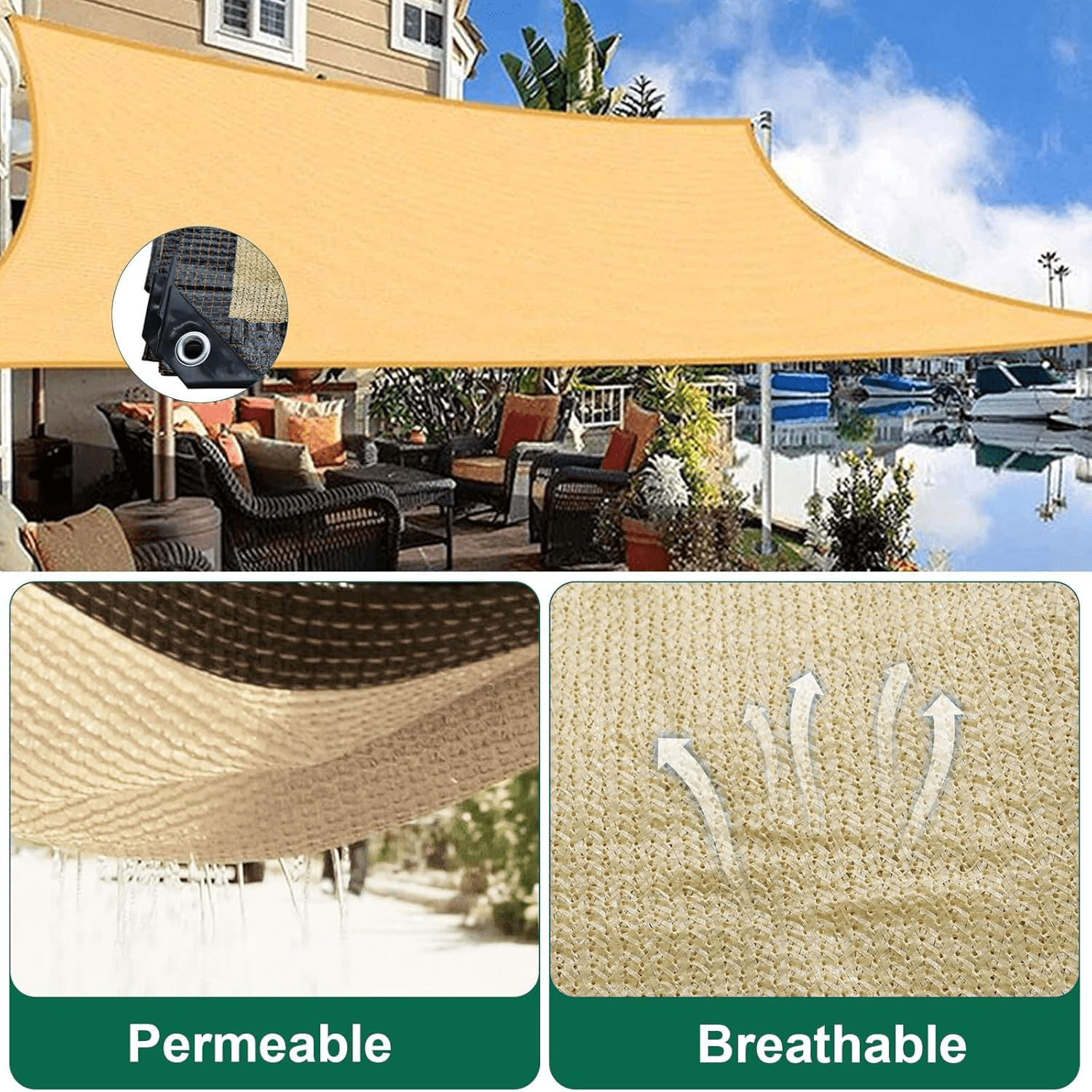 Sun Shade Cloth,Pergola Shade Cover,Shade Fabric with Grommets for Outdoor Patio, Decks, and Backyards(10x20 FT,Beige)