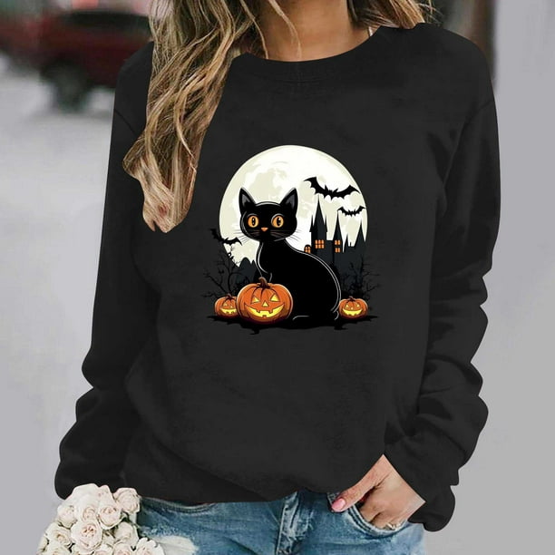 Heisall Womens Sweatshirts Long Sleeve Round Neck Loose Casual Halloween Print No Hood Autumn Winter 2025 New Arrival Fashion Sweatshirts