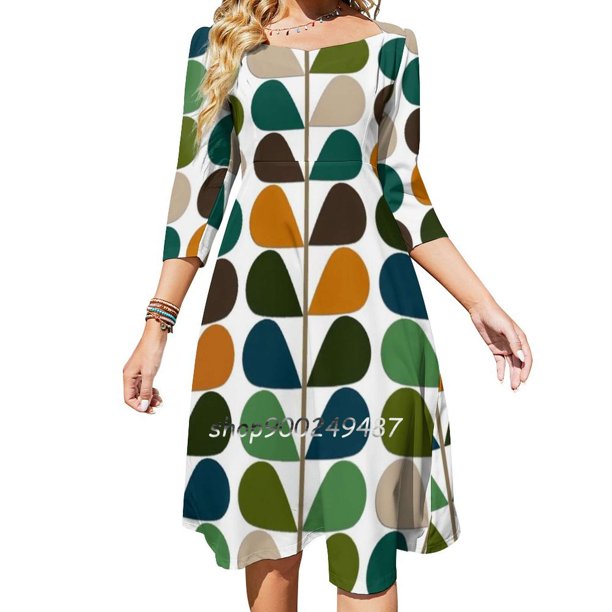Vestido de verano elegante con cuello cuadrado y estampado moderno de mediados de siglo de los años 60 y 2000 para mujer, estilo retro, años 50 y 60