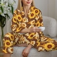 thumbnail image 6 of Pofeuu Vintage Wood Grain Sunflower B Print Womens Pajamas Set Long Sleeve Sleepwear Button Down Nightwear Soft Pj Lounge Sets Button Down Pajamas Women-Large, 6 of 7