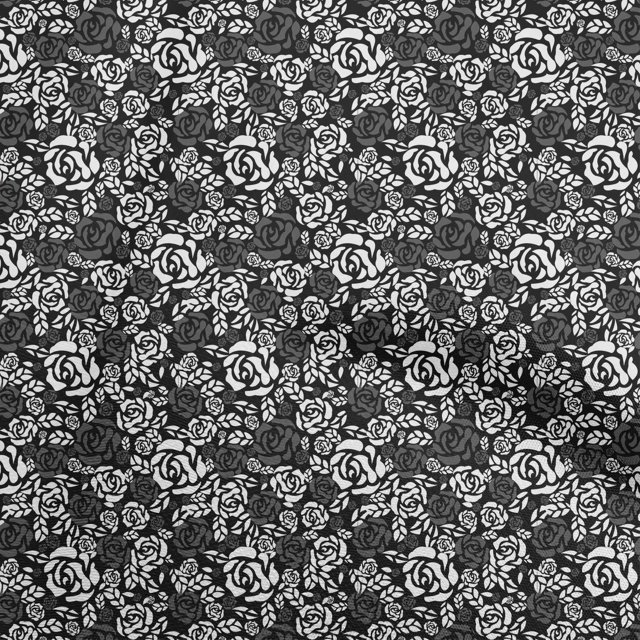 oneOone Polyester Spandex Black Fabric Abstract Floral Sewing Material Print Fabric By The Yard 56 Inch Wide