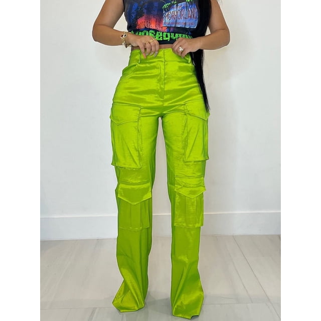 Pantalones de trabajo multibolsillos de color sólido para mujer, modernos y casuales