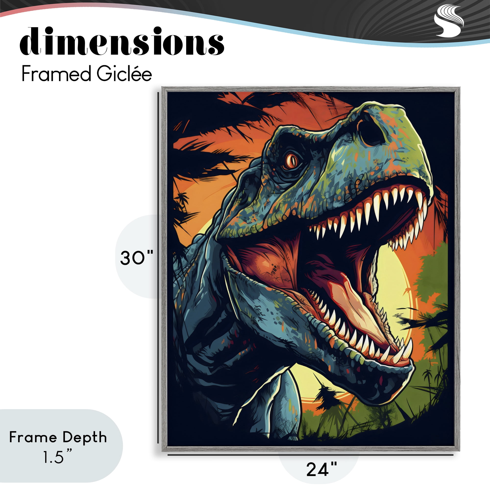 Stupell Industries Dino Roar at Sunset Gray Framed Giclee Art, design by Creative Studio