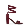 thumbnail image 3 of BLISSFUL STEP Women's Lace Up and Ankle Strap Block Heel Sandals Burgundy 9, 3 of 7