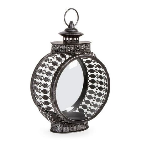 Ornate Metal Base - Ornate Metal Lantern - Round - Black - 9.125 x 13.75 inches