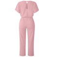 thumbnail image 6 of Wyobmus Womens Loose Short Sleeve Jumpsuits Belted Wide Leg Pant Romper Jumpsuit Casual V Neck Fashion One Piece Outfits A-Pink, 6 of 9
