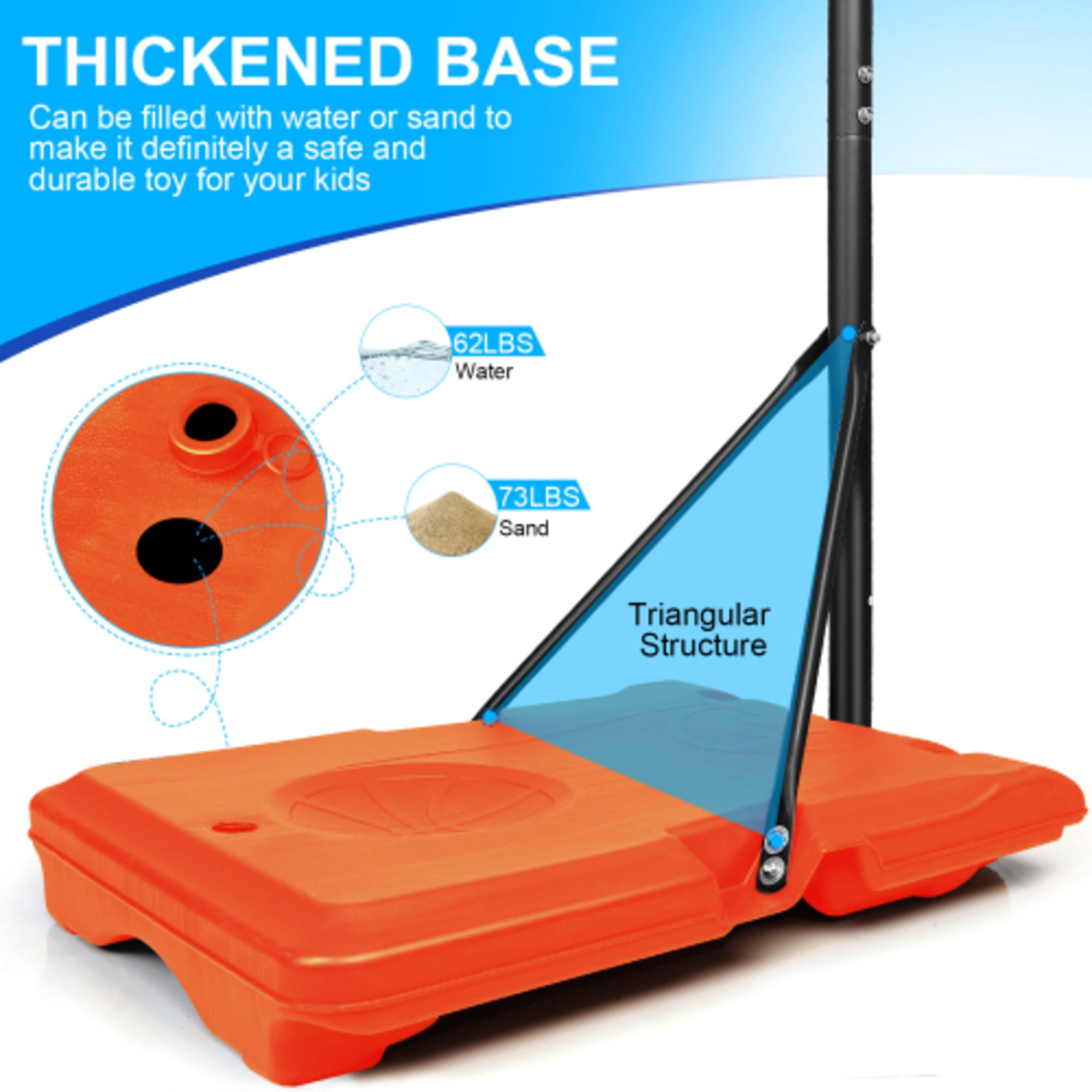 Portable Basketball Goal with Stable Base and Wheels for Teenagers, 28 Inch Height Adjustable 5.6 to 7ft Basketball Hoop Orange