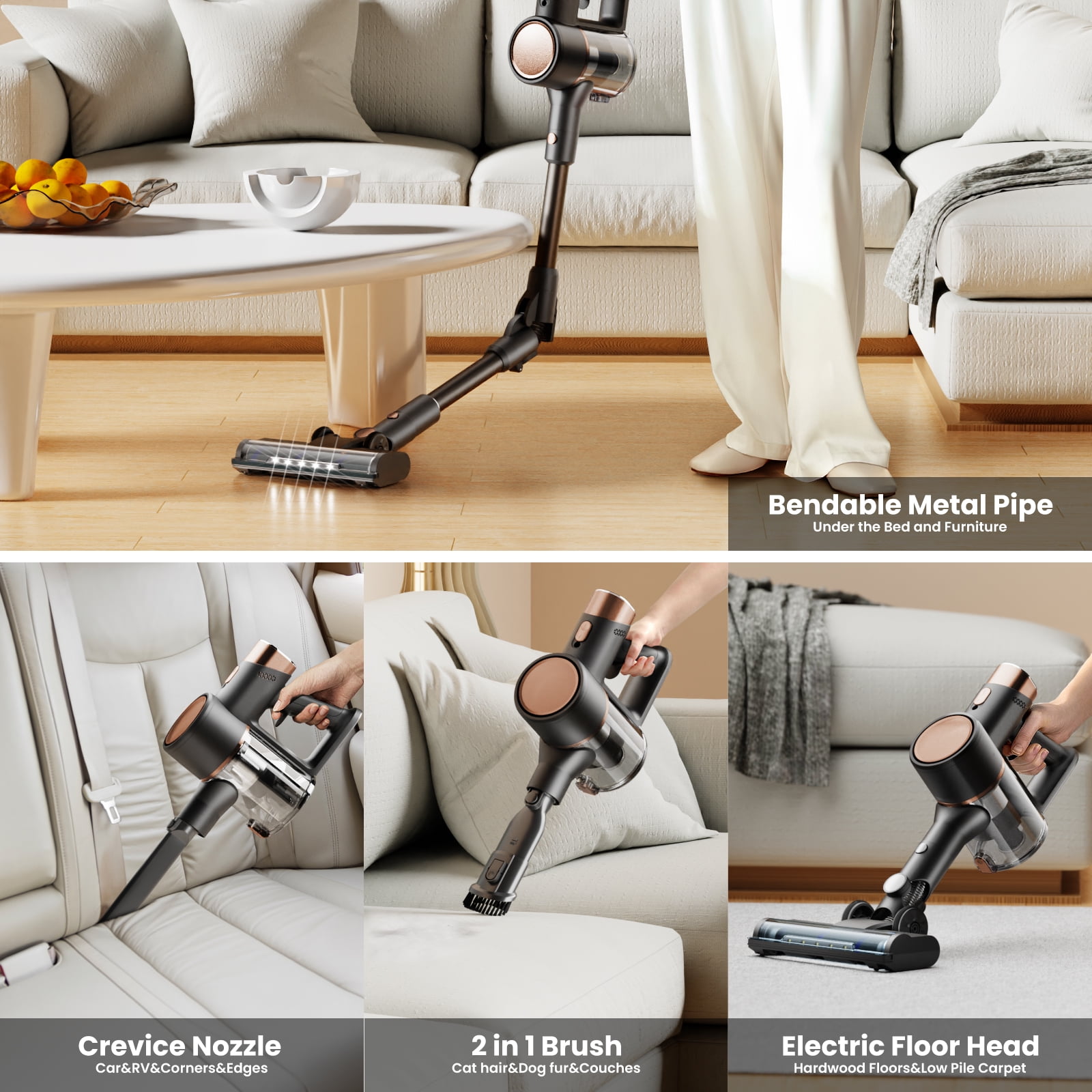 KISSAIR Cordless Vacuum Cleaner 50min 2200mah Lightweight 5.5lb Led Display Screen Stick Vacuum Cleaners for Home Hardwood Floor Carpet Pet Hair, Grey