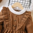 thumbnail image 6 of MXIEZI Kids Girls Corduroy Dress Set with Hat for 1-7T Toddler Casual Ruffled Dress Button Long Sleeve Swing Princesses Dresses, 6 of 9