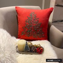 Holiday Throw Pillow cover, 18"x18" Red & Green Cotton Linen Pillowcase, Contemporart Christmas Tree Embroidered Christmas Tree Pillow Cover For Sofa Couch, living Room, Bed Room - Xmas Evergreen