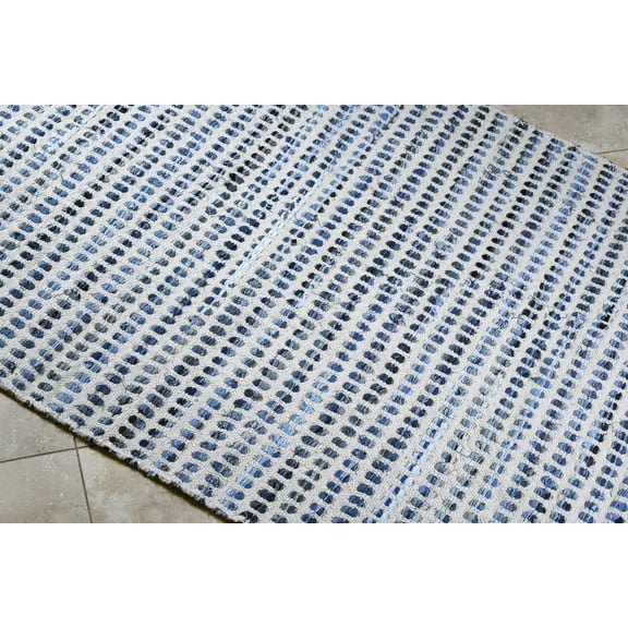 4x6' Rug for Living Room - Natural White & Blue Checkered Indoor Non-Slip Eco-friendly 100% Denim & Cotton Chindi Area Rug (48 X 72")