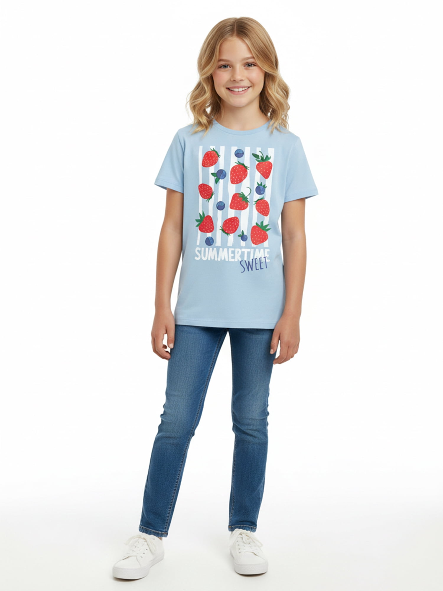 Wonder Nation Girls Berry Cute Graphic Tee with Short Sleeves, Sizes 4-18