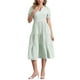 thumbnail image 1 of Vestido de cuadros para mujer Inspire Chic, vestido midi con volantes, escote en V, decoración de botones, color verde, talla S, 1 of 6