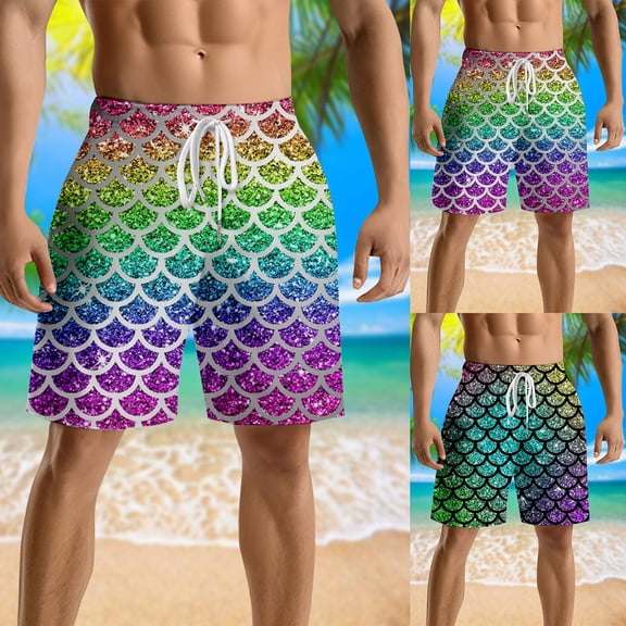 XINPING Board Shorts Men's Long Fashion Tropical Print Quick Dry Pool Swimming Trunks with Pockets Upf 50 Sun Protection Beach Wear