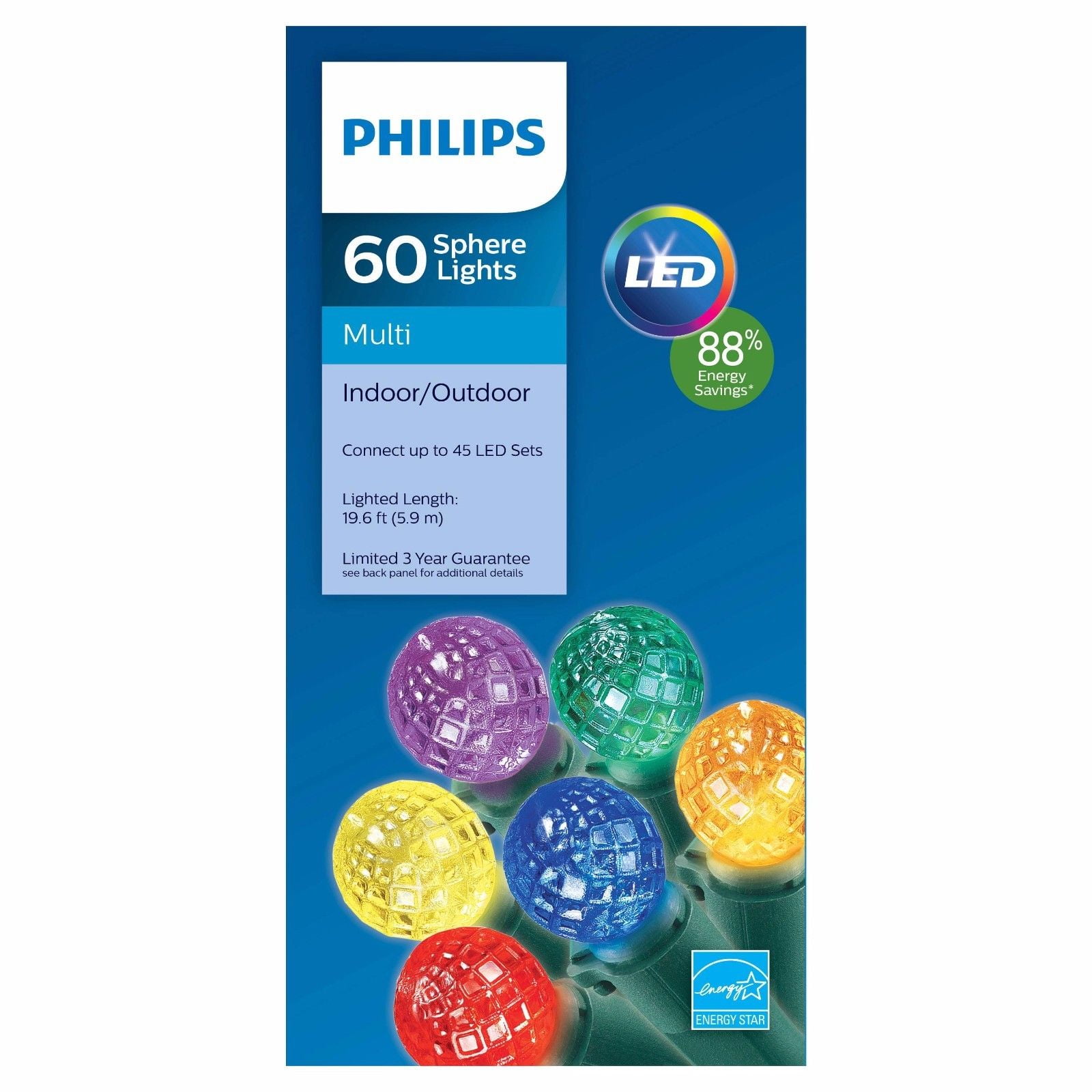Afspraak Keizer De layout Philips 60ct Multicolored LED Faceted Sphere String indoor/Outdoor Lights -  Walmart.com