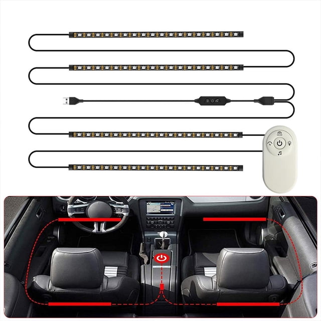 Luces Interiores Del Coche Sincronización De Música Control Remoto Inalámbrico Decorativo Multicolor Cola Luces interiores del coche